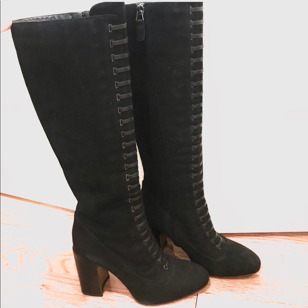 Aquatalia Women Suede Leather Tie Black Heel Boot - Picture 1 of 4